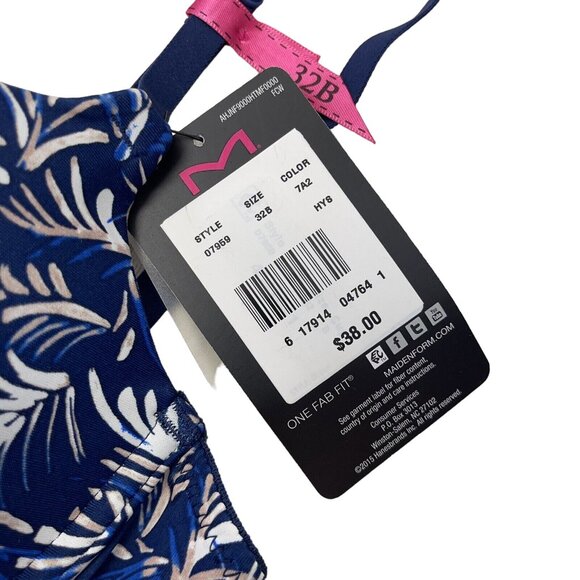 Maidenform- T-Shirt Bra Demi Coverage Underwire Women's Size 32B NWT- NAVY PRINT - Picture 6 of 10